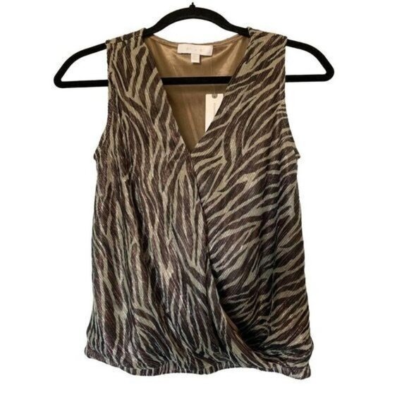 ANTHROPOLOGIE Eri + Ali Kasi Shimmer Top Zebra Print Sz XS NWT Ret $68 - Picture 3 of 15